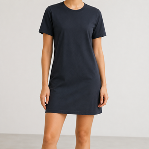 Abito T-Shirt Estivo da <span class=keywords><strong>Donna</strong></span> Minimalista in Cotone 100% a Maniche Corte con Scollo Rotondo, Lunghezza al Ginocchio, Tasche e Tinta Unita - Product Image 1