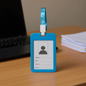 Porta badge verticale ILAN con cordino da 43 cm blu, accessorio per uso ufficio - Product Image 2