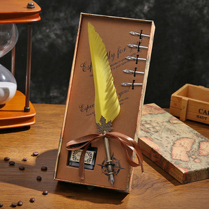 Stylo plume rétro européen avec manche en cuivre et ornement <span class=keywords><strong>feuille</strong></span> d'érable, coffret cadeau personnalisé avec 5 pointes et encre - Product Image 6