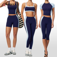 Ensemble de yoga 6 pièces color-block pour femme, coupe ajustée, anti-transpiration, respirant, effet push-up, en Spandex/Nylon, pour activités de plein air