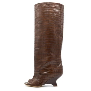 Eleganti <span class=keywords><strong>Stivali</strong></span> da Donna Stile Cowgirl in Camoscio <span class=keywords><strong>Nude</strong></span> con Pelliccia, Tacco Alto e Gamba Larga, <span class=keywords><strong>Stivali</strong></span> Alti al Ginocchio - Product Image 6