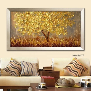 <span class=keywords><strong>Peinture</strong></span> à l'huile sur toile <span class=keywords><strong>abstraite</strong></span> peinte à la main avec un <span class=keywords><strong>couteau</strong></span> à palette, motif d'arbre doré, décoration murale - Product Image 2