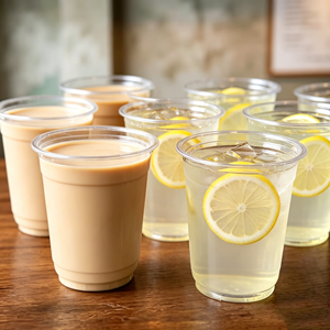 Gobelet en plastique transparent PET jetable de 12 oz avec logo personnalisé, pour thé au lait, café glacé, boisson matcha, avec couvercle à dôme et bec verseur, diamètre 95 mm, rond - Product Image 1