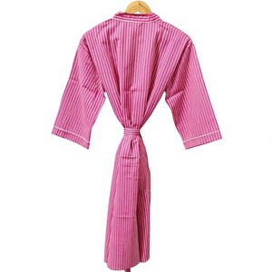 Bata Kimono de Algodón Rosa Floral para Mujer, Manga Larga, Cuello en V, Larga, Ligera, Suave, con Cierre de Cordón, Casual - Product Image 4