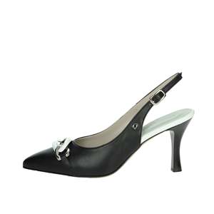 Donna Serena Women's Slingback <b>Pump</b> 1L5631DP Powder Heel Pointed Toe <b>Black</b> Leather - Product Image 1