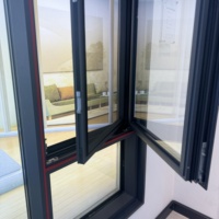 Ventana Moderna de Doble Apertura con Marco Delgado de Aluminio, Insonorizada, con Malla de Seguridad de Acero Inoxidable para Dormitorio y Hotel, con Certificación Energy Star