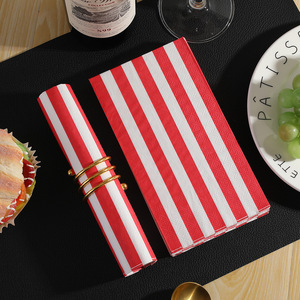 Vertical Striped Printed Paper Napkins 330mmx400mm Disposable For Themed Party Red And Yellow - Product Image 2