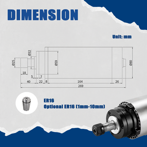 Husillo Eléctrico de 80 mm de Diámetro, 1.5 kW, ER16, 24000 rpm, 110 V/220 V, Alta Velocidad, Alta Frecuencia, Refrigerado por Aire, para Router CNC - Product Image 5