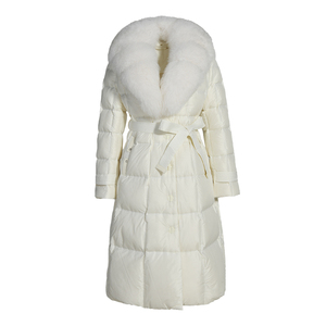 Vente d'usine épais chaud bouffant bulle blanc plume vers le bas <span class=keywords><strong>manteau</strong></span> col en fourrure véritable Logo personnalisé hiver à capuche femmes Long <span class=keywords><strong>manteau</strong></span> en <span class=keywords><strong>duvet</strong></span> - Product Image 1