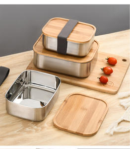 Boîte à lunch rectangulaire en acier inoxydable portable avec logo personnalisé avec couvercle en bambou <span class=keywords><strong>pour</strong></span> les nouveau-nés en camping et les <span class=keywords><strong>repas</strong></span> Bento - Product Image 3