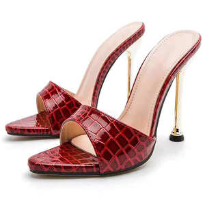 Sandalias de Tacón Alto con Punta Abierta y Estampado de Serpiente, Tacones Finos a la Moda Europea y Americana para Mujer - Product Image 1