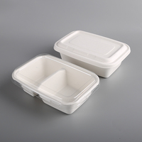 Boîtes à lunch écologiques rectangulaires à 2 compartiments en pulpe de bagasse de canne à sucre, rigides, jetables, pour les collations