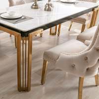 Ensemble de table et chaises de banquet de haute qualité avec plateau en marbre, moderne, noir, 6 places, solide, pour salle à manger