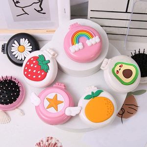 Wholesale Multicolor Mini Folding Travel Pop-up Airbag Hair <b>Brush</b> Cartoon Cute <b>Round</b> Pocket Comb with Mirror - Product Image 5