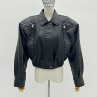 Veste en similicuir écologique pour femme, manches longues, couleur unie, col rabattu, style biker court, vente chaude