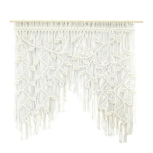 <span class=keywords><strong>Rideau</strong></span> en macramé à motif de feuilles bohèmes - Tapisserie de porte semi-transparente en coton tissé à la main pour la décoration intérieure bohème et les accents muraux - Product Image 1