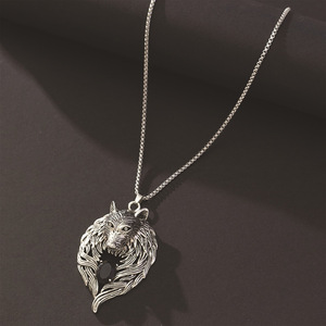 Collier pendentif loup en alliage de zinc, finition argent antique, serti clos, motif animal du zodiaque, chaîne de pull, cadeau pour hommes et femmes - Product Image 4
