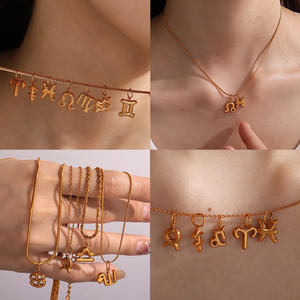 YF8337 - Colgante <span class=keywords><strong>de</strong></span> Zodiaco Personalizado y Versátil para Mujer, Chapado en Oro <span class=keywords><strong>de</strong></span> 18K, Acero Inoxidable Impermeable - Product Image 4