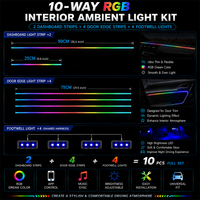 Kit d'éclairage LED d'ambiance pour voiture, 10 en 1, 6 en 1, Dream Color RGB, dynamique, contrôle par application, éclairage intérieur de voiture