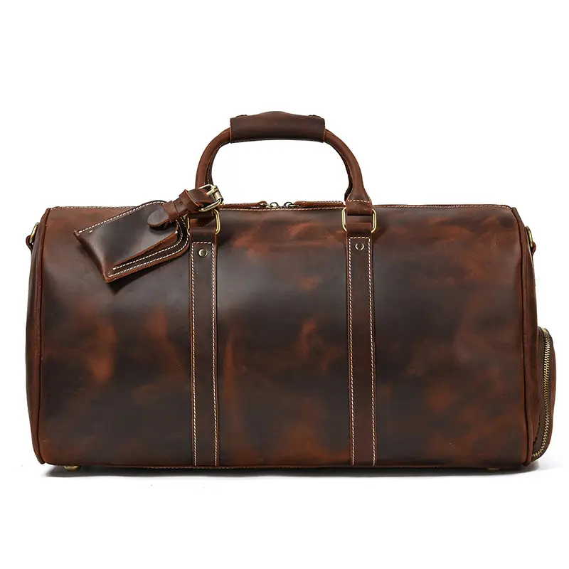 กระเป๋าดัฟเฟิลหนังแท้ทนทานสำหรับผู้ชาย,กระเป๋าเดินทางสำหรับใช้ค้างคืนกันน้ำสำหรับวันหยุดสุดสัปดาห์