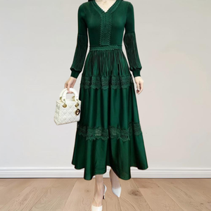 <span class=keywords><strong>Robe</strong></span> longue plissée vert foncé taille unique, manches longues, style bohème, pour printemps-été, plage, invitées, soirée, pour femme - Product Image 1