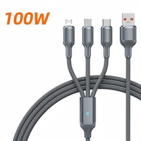 3in1 Chargeur rapide universel 100W Protocole complet pour iPhone Android Câble de chargement de données en nylon pour imprimante Multi-Device Universal