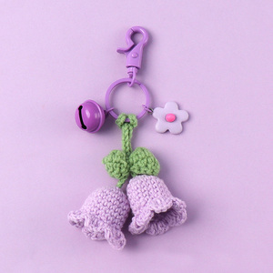 <span class=keywords><strong>Porte</strong></span>-clés fleur de Convallaria colorée au crochet, accessoire suspendu pour rétroviseur de voiture, pendentif macramé tulipe tissé à la main - Product Image 1