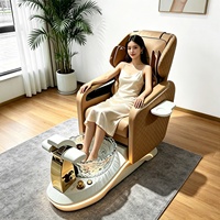 Sillón de Pedicura Eléctrico Reclinable de Lujo con Baño para Pies, Función de Masaje para el Cuidado de las Uñas y Luces LED Multicolores