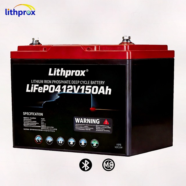 LiFePO4 Battery 12V 150AH Grade A Dry 6000+ Cycles Deep Cycle Marine Bluetooth Smart BMS M8 Terminal CE RoHS IP67 OEM ODM