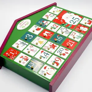 圣诞木制日历盒豪华25天房屋造型日历盒木制儿童纪念品盒