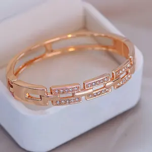 New Classic Women's Bangle Bracelets Rose Gold Color Rhinestone Bracelet for Women Elegant Crystal Cuff Bangles Jewelry Gifts