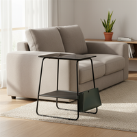 Table d'appoint de salon moderne multifonctionnelle à 2 niveaux en verre trempé noir pour la vente en gros de meubles de maison