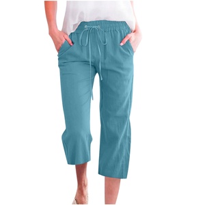   <span class=keywords><strong>Pantalon</strong></span> Capri en Coton et <span class=keywords><strong>Lin</strong></span> Satiné pour <span class=keywords><strong>Femme</strong></span>, Couleur Unie, Décontracté, Ample, Droit, avec Poches, Respirant – Collection Été 2025 - Product Image 6