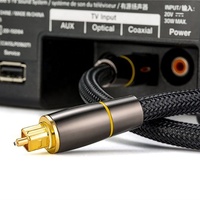 Câble audio optique tressé haut de gamme plaqué or Toslink coaxial, connecteurs mâle-mâle, fibre tissée noire pour projecteur
