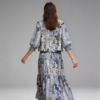 Ensemble jupe deux pièces imprimé patchwork pour femme, tenue décontractée ample avec jupe longue à volants pour le printemps et l'été
