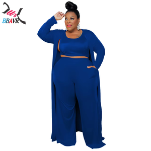 Hot Selling Products 2025 Stylish Fashion Casual Solid Color <b>Plus</b> <b>Size</b> Women Clothing 3 Piece Sets - Product Image 4