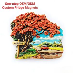 Aimant de réfrigérateur souvenir de voyage personnalisé <span class=keywords><strong>Maurice</strong></span>, paysage 3D en résine avec arbre flamboyant, autocollants décoratifs pour réfrigérateur, cadeau souvenir de l'île pittoresque - Product Image 1