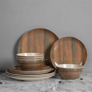 Wood Grain Look Plastic <strong>Melamine</strong> Table Ware, Outdoor <strong>Picnic</strong> Dinnerware <strong>Melamine</strong> Dinar <strong>Set</strong> - Product Image 4