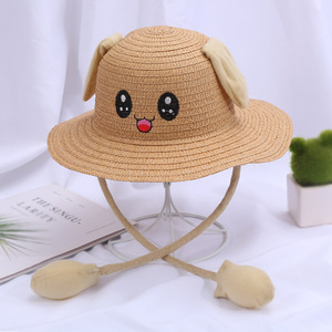 Cappello di coniglio carino per bambini cappello di paglia dell'orecchio mobile con tesa ondulata o piatta realizzata in carta naturale d'erba per attività all'aperto - Product Image 2