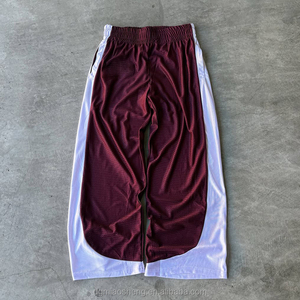 Men Custom Breathable Patchwork Fabric Sweatpant Raw Hem Oversized Wide Leg Track <strong>Pants</strong> <strong>Mesh</strong> Straight Leg Sweatpants - Product Image 3