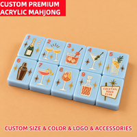 Tuiles de Mahjong sculptées à la main pour l'heure du cocktail, en acrylique bleu ciel, blocs numérotés pour le jeu, accessoires pour soirée Mahjong