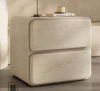 Mesa de Noche Moderna Minimalista sin Tiradores con Dos Cajones y Superficie de Madera, Mesa Auxiliar para Dormitorio con Almacenamiento