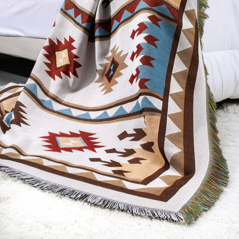 Ins New Design Boho Custom Cotton Woven Blanket Jacquard Tapestry Picnic Throw Blanket Rugs
