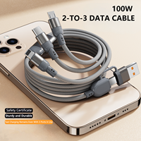 Cable de Carga Rápida de 1.2M, 3 en 2, con Trenzado de Nailon, Transferencia de Datos, 100W, Múltiples Puertos USB A, Lightning y Tipo C para Teléfono/Android