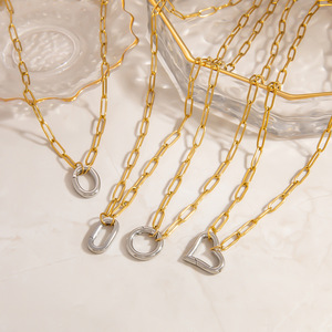 Collier en acier inoxydable, couleur or et argent, design géométrique, bijoux unisexe - Product Image 2