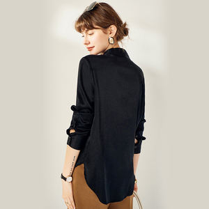 Camicia di <span class=keywords><strong>seta</strong></span> da donna di alta qualità Design classico nero a manica lunga da ufficio blusa in <span class=keywords><strong>seta</strong></span> satinata - Product Image 4