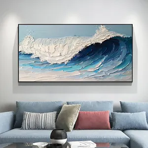 На заказ ручная роспись голубая океанская волна Картина маслом Большой Холст настенное искусство абстрактная минималистская живопись для гостиной настенный Декор
