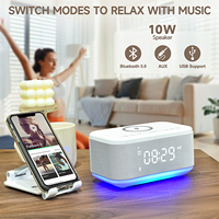 KENUO 3-in-1 Home Hotel Wekker met RGB-licht, 5W draadloze oplader en Bluetooth-speaker