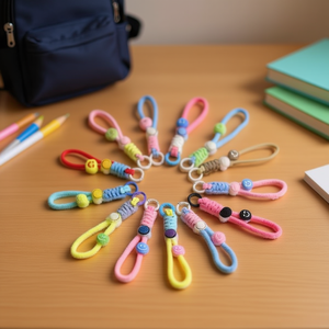 Llavero de peluche con cara sonriente y cuerda para llaves, estilo divertido de dibujos animados - Product Image 2