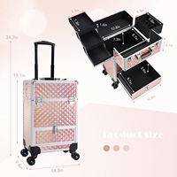 Chariot à roulettes de grande capacité Trousse de maquillage Portable Train Case Tiroir ouvert pour les maquilleurs en voyage Organisateurs cosmétiques